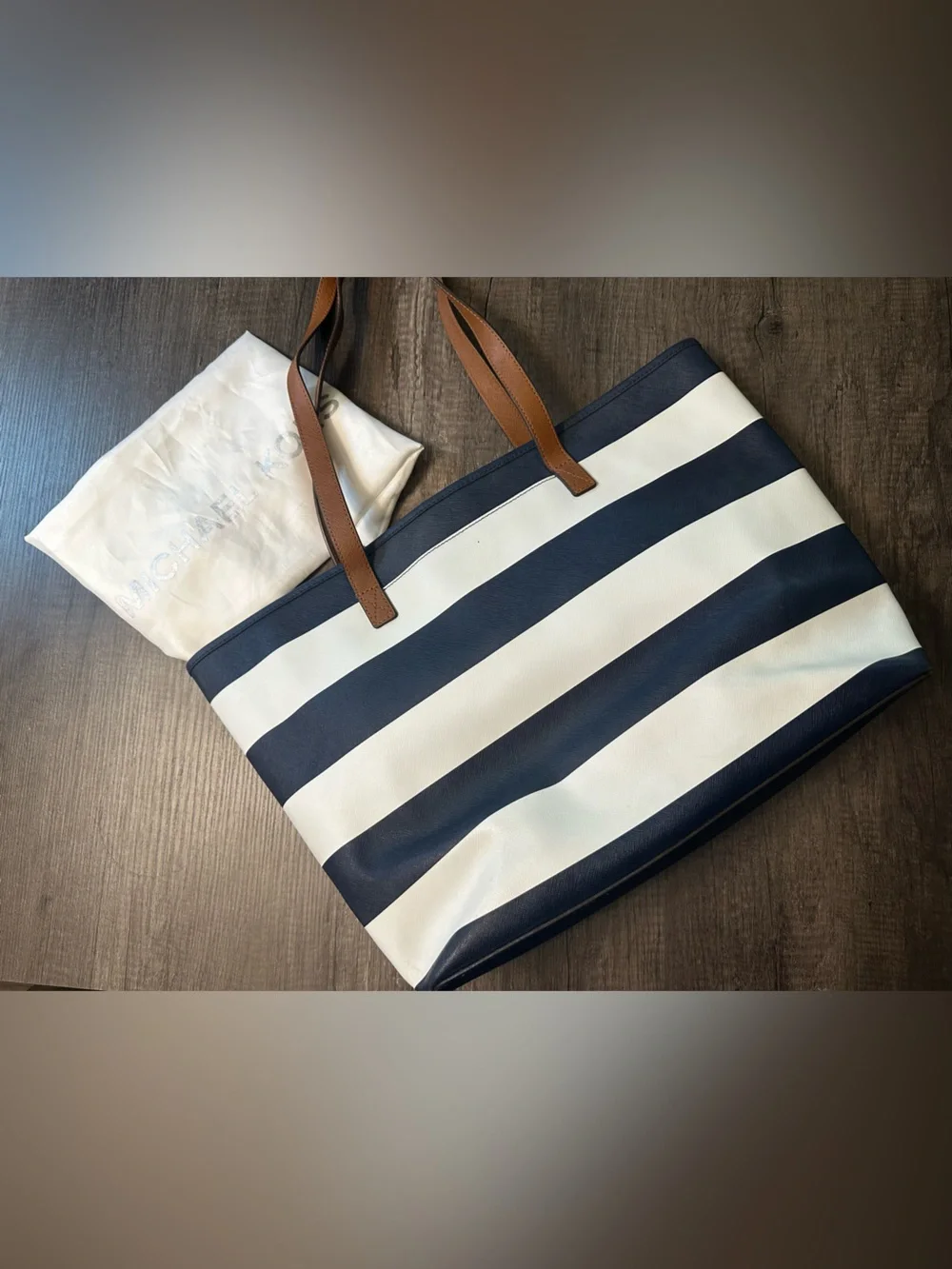 Michael Kors Navy and White Striped Tote Bag